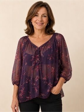 Express Purple Floral Sheer Top Size S
